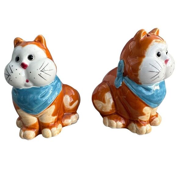 Vintage Orange Tabby Cat Salt & Pepper Shakers Made In Japan - Picture 1 of 9